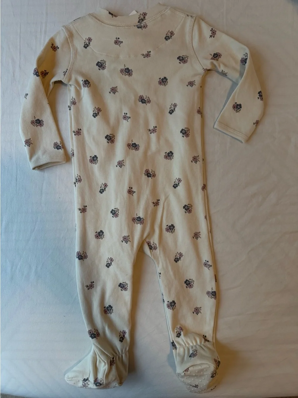 Quincy Mae Cream Footed Pajama with Purple Floral Accents